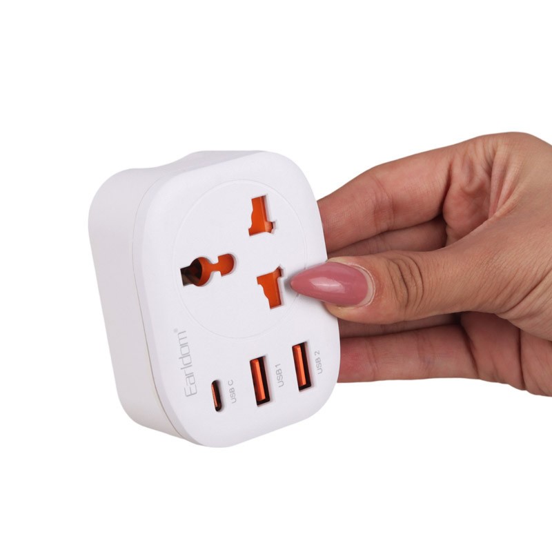 شارژر و چندراهی برق ارلدام دارای خروجی USB و Type-C مدل Earldom ES-SC16