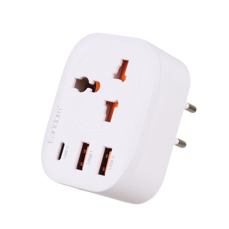 شارژر و چندراهی برق ارلدام دارای خروجی USB و Type-C مدل Earldom ES-SC16