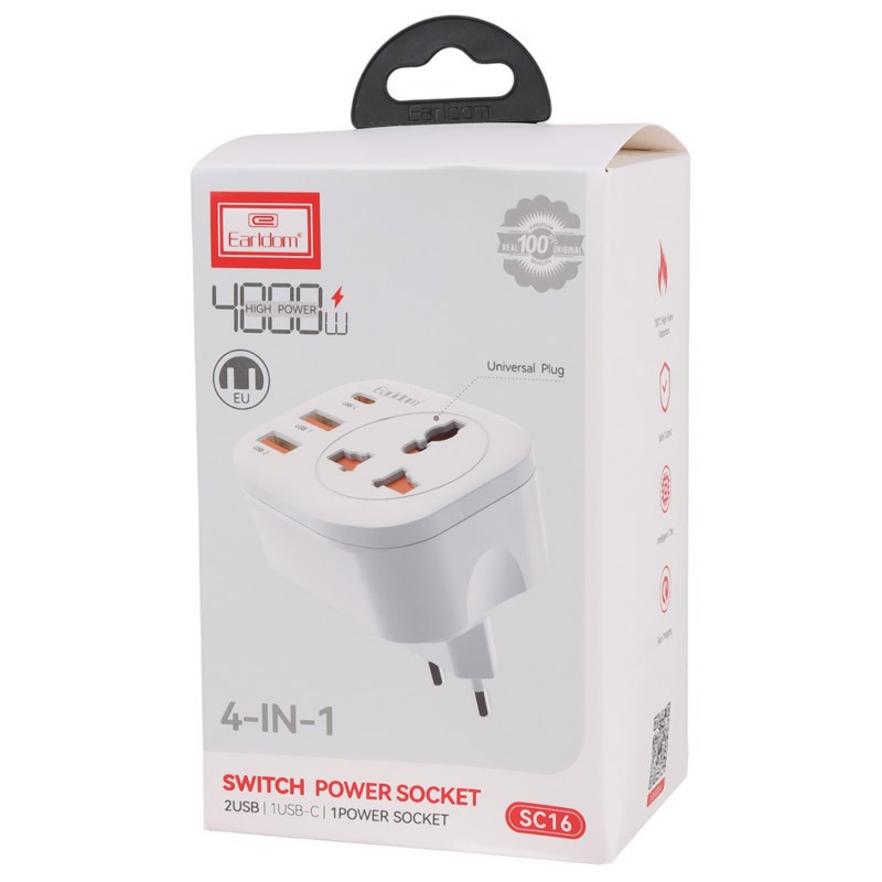 شارژر و چندراهی برق ارلدام دارای خروجی USB و Type-C مدل Earldom ES-SC16