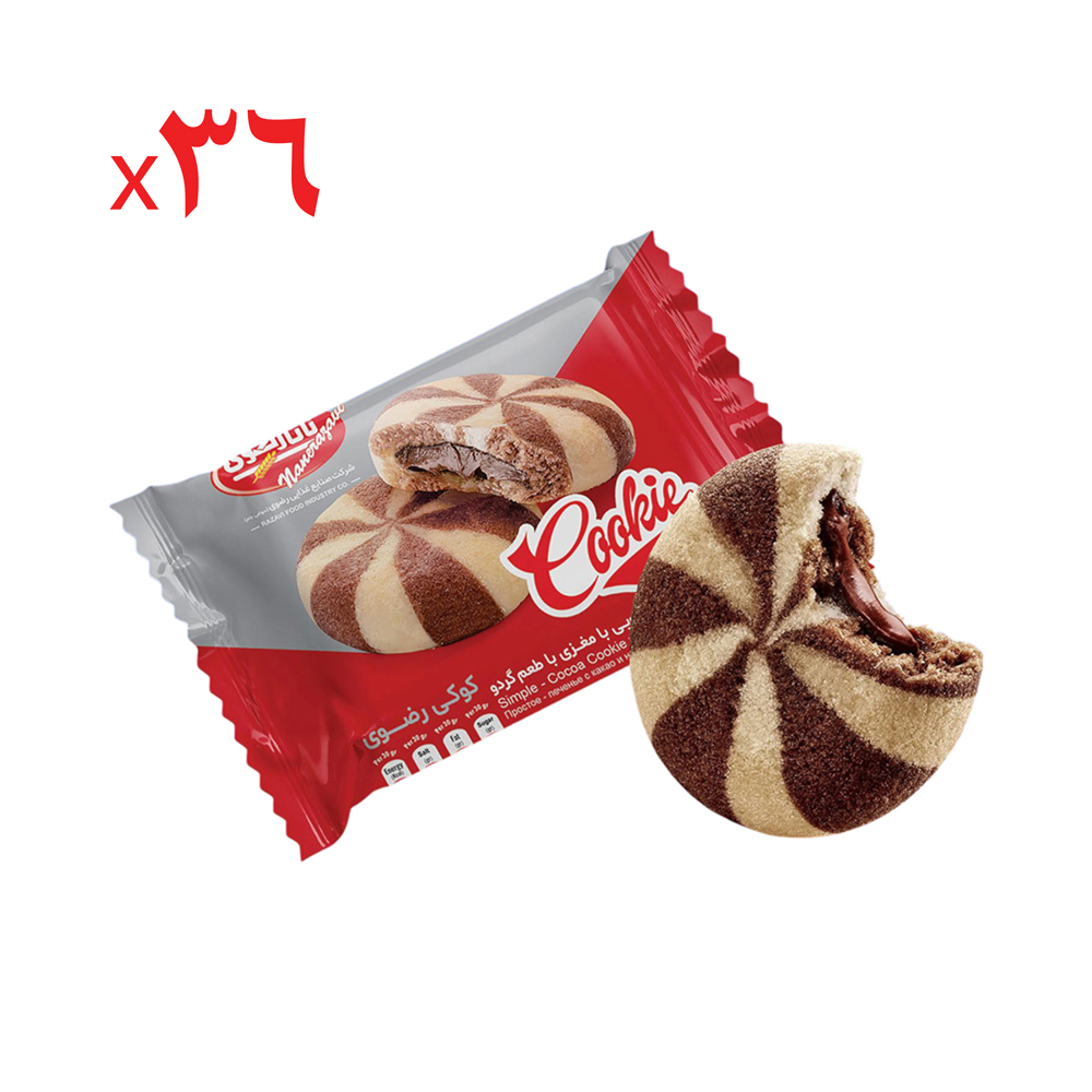 کلوچه ساده شکلاتی با مغزی گردویی نان رضوی 65 گرم - کارتن 36 عددی