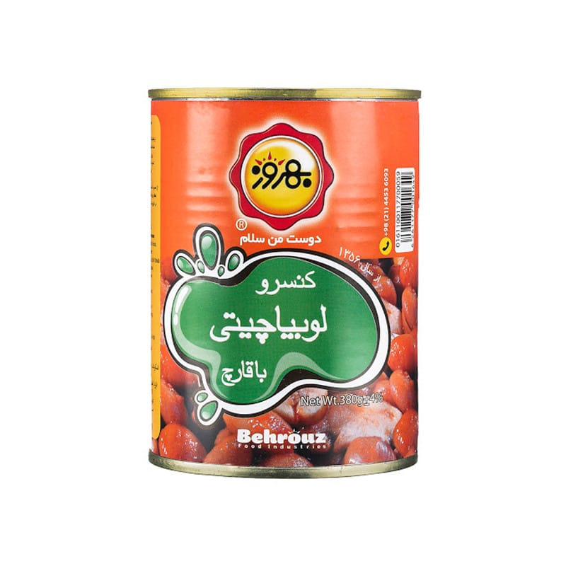 کنسرو لوبیا چیتی با قارچ بهروز 380 گرمی