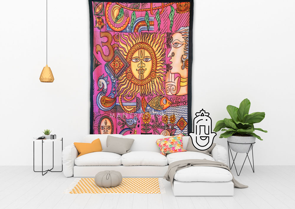 بکدراپ تپستری هندی طرح خورشید صورتی (روتختی یک نفره) کد 602