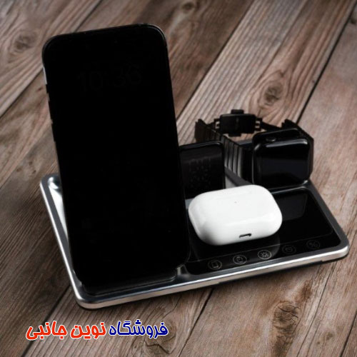 استند شارژر بی سیم چند منظوره 4 در 1 گرین لاین مدل GN4IN1RGBWCBK ا Green Lion 4 in 1 Wireless Charging Station 15W (تک/ع