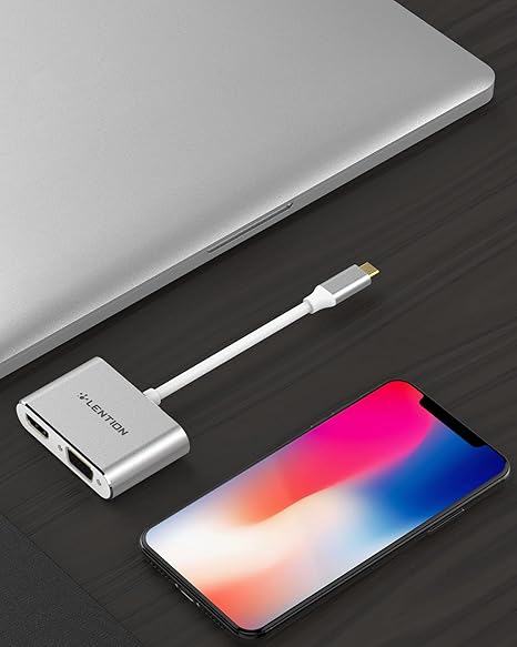هاب مبدل usb c لنشن به HDMI / VGA 2 in 1 مدل Lention C51S HV سفید