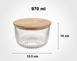 ظرف شیشه ای گرد در چوبی 970 میلی لیتر لیمون کد 2176