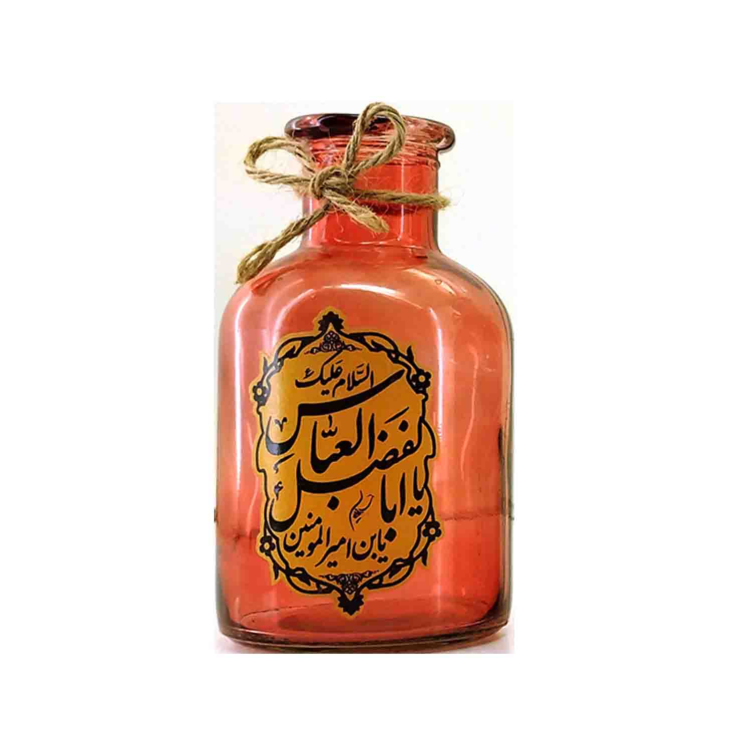 103743-گلدان شیشه ای استوانه ای مذهبی برلیان پایه کوتاه رنگی یا اباالفضل ع قطر7 ارتفاع12.5 سانت