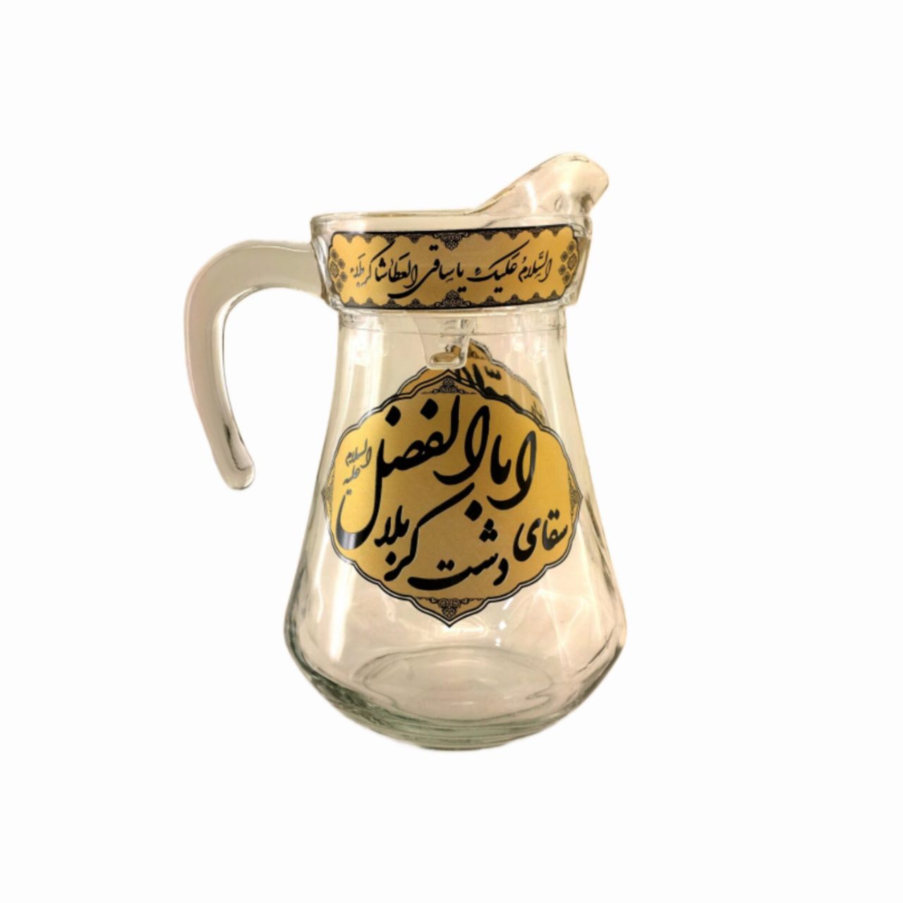 103525-پارچ آب بلور نیزه ای سقا طرح اباعبدالله ع و اباالفضل ع