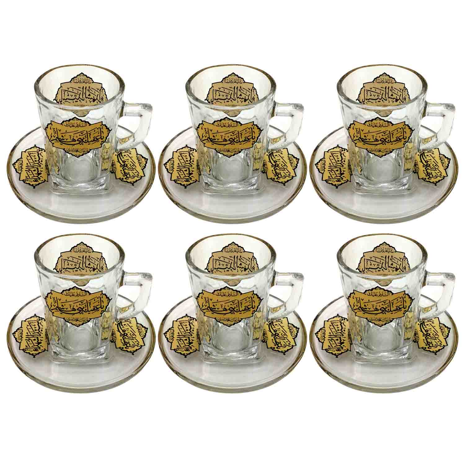 103054-استکان و نعلبکی دسته دار طرح ربعی-سیدالشهدا ع و عقیله بنی هاشم س-6تایی