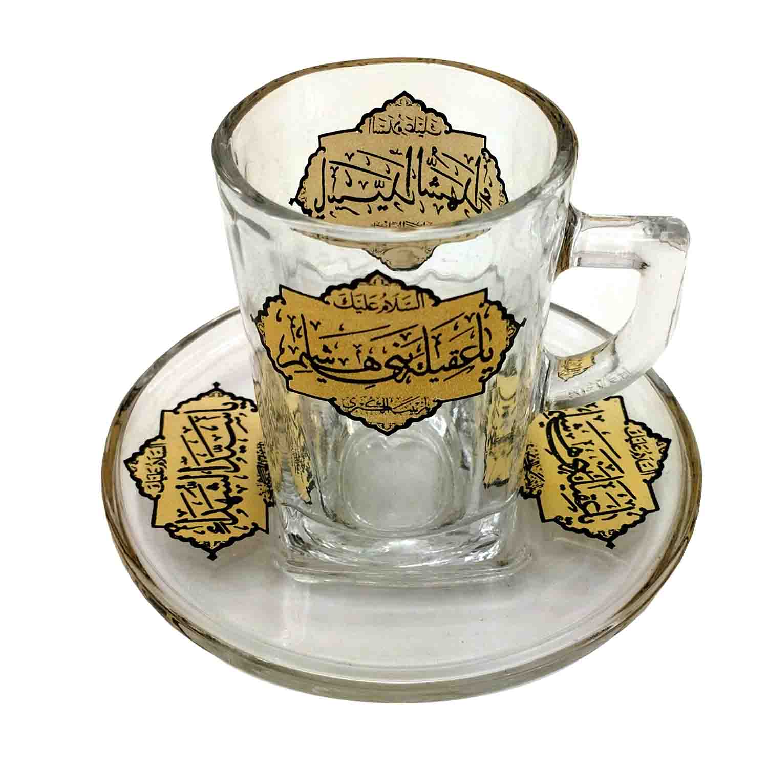 103054-استکان و نعلبکی دسته دار طرح ربعی-سیدالشهدا ع و عقیله بنی هاشم س-6تایی
