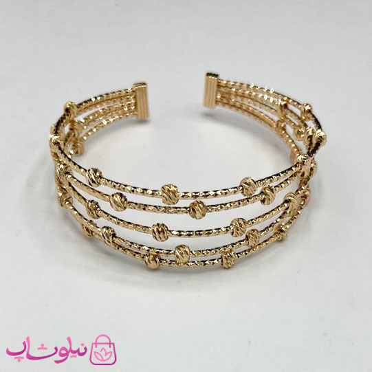 دستبند زنانه ژوپینگ طرح چند ردیفه طلایی بافت و مهره کد 4981
