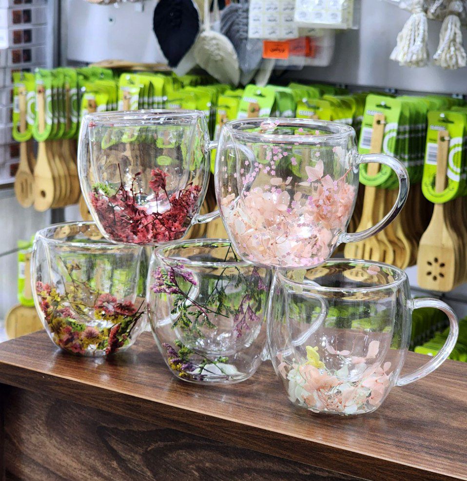لیوان دوجداره گل دار 250 میل (پست پیشتاز پس کرایه)