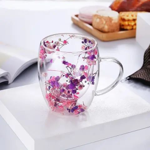 لیوان دوجداره گل دار 250 میل (پست پیشتاز پس کرایه)