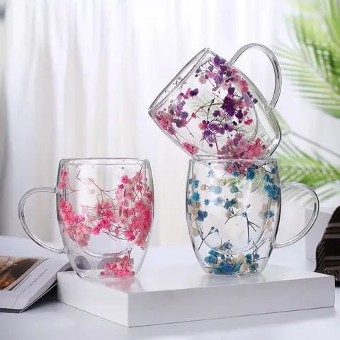 لیوان دوجداره گل دار 250 میل (پست پیشتاز پس کرایه)