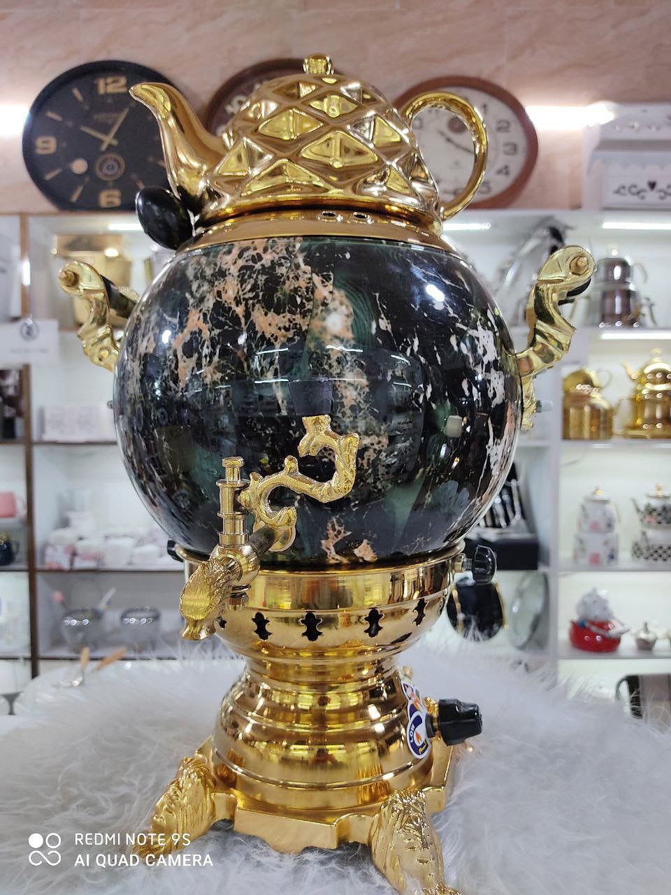 سماور گازی استیل  6 لیتری مدل توپی طرح سنگ (پس کرایه)