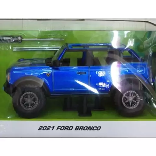 ماکت ماشین - فورد برونکو 2021 - Ford Bronco 2021 - مقیاس 1.24 برند جادا Jada رنگ آبی - فلزی - فول بازشو + تجهیزات اضافی