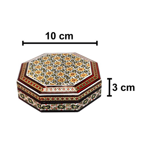 جعبه جواهرات 8 ضلعی بدون لولا توراش خاتم کاری مدل 1(همراه با گارانتی 120 ماهه)