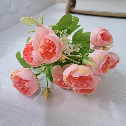دسته گل رز پیونی مصنوعی 10 گل هلویی رنگ سال مطابق عکس