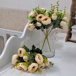 دسته گل مصنوعی رز پیونی  10 گل  رنگ شیری مطابق تصویر