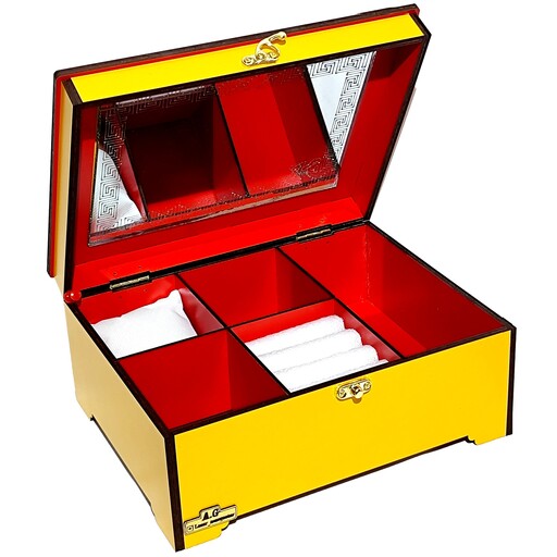 باکس و جعبه جواهرات و ساعت و لوازم آرایشی چوبی زرد و  کرمی  مدل AG 570