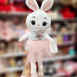 عروسک پولیشی خرگوش دامن توری گلدار وارداتی ارتفاع 43 سانت