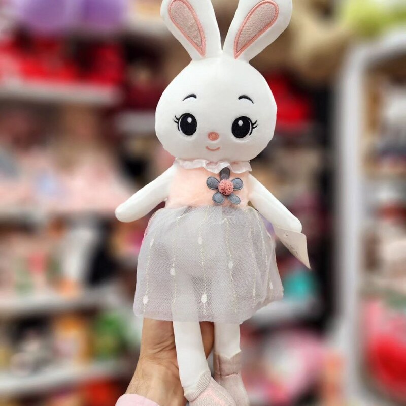 عروسک پولیشی خرگوش دامن توری گلدار وارداتی ارتفاع 43 سانت