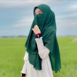 ست روسری و پوشیه روبند نقاب کرپ حریر رنگ سبز زمردی درجه یک و گرم بالا حجاب خضرا 