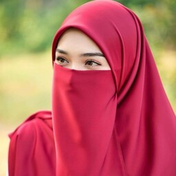 ست روسری و نقاب روبند پوشیه کرپ حریر رنگ قرمز درجه یک و گرم بالا حجاب خضرا 