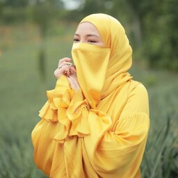 ست روسری و پوشیه روبند نقاب کرپ حریر رنگ زرد درجه یک و گرم بالا حجاب خضرا 