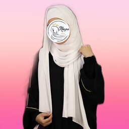 هدشال گرد رنگ سفید کرپ حریر درجه یک گرم بالا حجاب خضرا (ساده تک پپله)