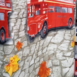 پارچه ملحفه   عرض دو  و چهل سانتی متری  پارچه ملافه زمینه طوسی عروسکی اتوبوس