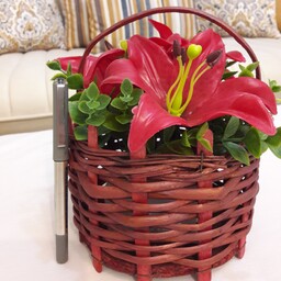 گل لیلیوم سبدی مصنوعی  با گلهای رنگی ، سفید ، صورتی،  قرمز (پک 3 عددی )   (فروشگاه کاج)