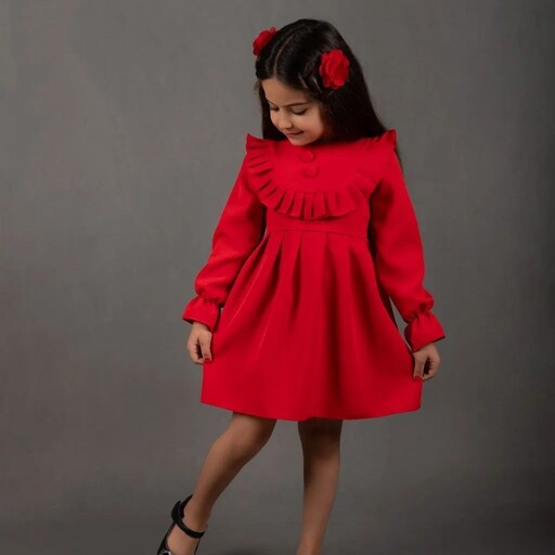 پیراهن دخترانه مازراتی ساده مناسب چهار فصل و آستین دار رنگ قرمز 