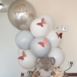 باکس گل تولد الین همراه با بادکنک، بوبوبالون و عروسک فیل