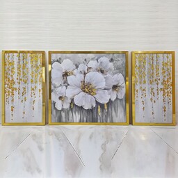 تابلو دکوراتیو سه تیکه سبک   نقاشی گل  با روکش مولتی استایل(تابلوهای سبک آینه ای) سایز 60در60و دو عدد 30در60
