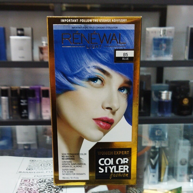 رنگ مو شامپویی فانتزی بدون آمونیاک رنوال شماره B5 آبی 