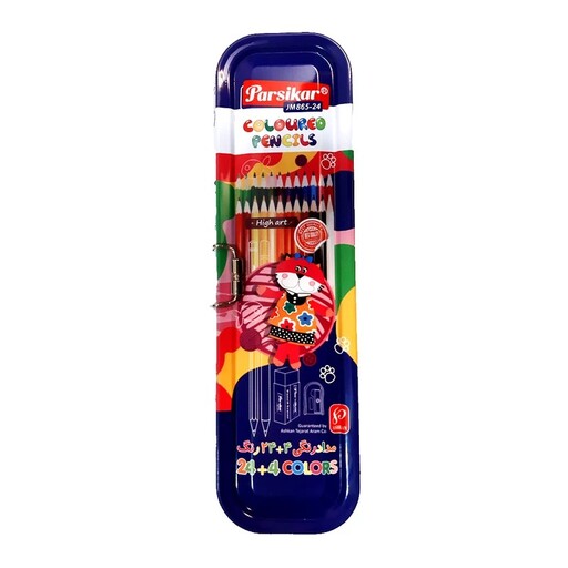 مداد رنگی پارسیکار 24رنگ جعبه فلزی همراه با هدیه