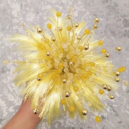 دسته گل  با  تم رنگی نباتی طلایی با پر پامپاس ابریشمی  فرمالیته عقد عروسی مدلینگ 