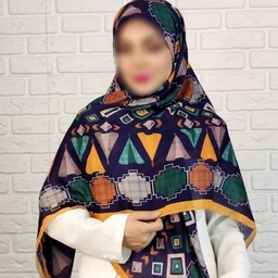 روسری مجلسی زنانه و دخترانه نخی زمینه سرمه ای طرحدار چاپی قواره بزرگ