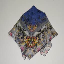 روسری نخی قواره بزرگ - با کیفیت عالی - طرح گل حاشیه - زردآبی - کد (21)