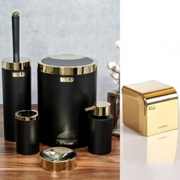 سرویس دستشویی  شش پارچه مشکی طلایی بتیس مدل شاین طرح جدید