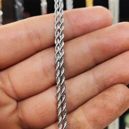 زنجیر استیل طنابی سفد بلند55سانت بافت ریز ضد حساسیت رنگ ثابت