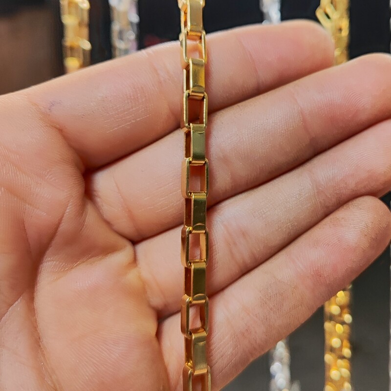 زنجیر استیل گردنبند استیل رنگ ثابت ضد حساسیت مدل آجری طلایی درشت55سانت 