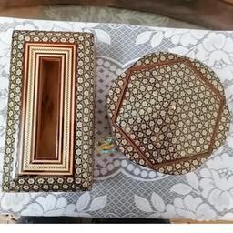 ست شکلات خوری و جعبه دستمال خاتم کاری مدل بلک پره وارو