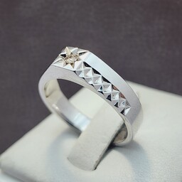 حلقه الماس (12 سوتی) نقره تمام دستساز مردانه با ابکاری طلا سفید(رادیوم)