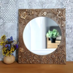 آینه کنسول چوبی ابعاد قاب 48 در 58  ابعاد آینه 40 سانت گل های قاب دستساز  و برجسته هستن قابل سفارش در ابعاد و رنگ دلخواه