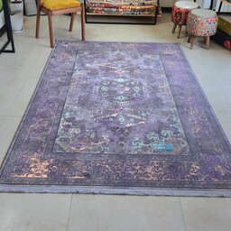 فرش ابریشم سنتی پتینه طوسی بنفش سایز 3 در 4 (12 متری)