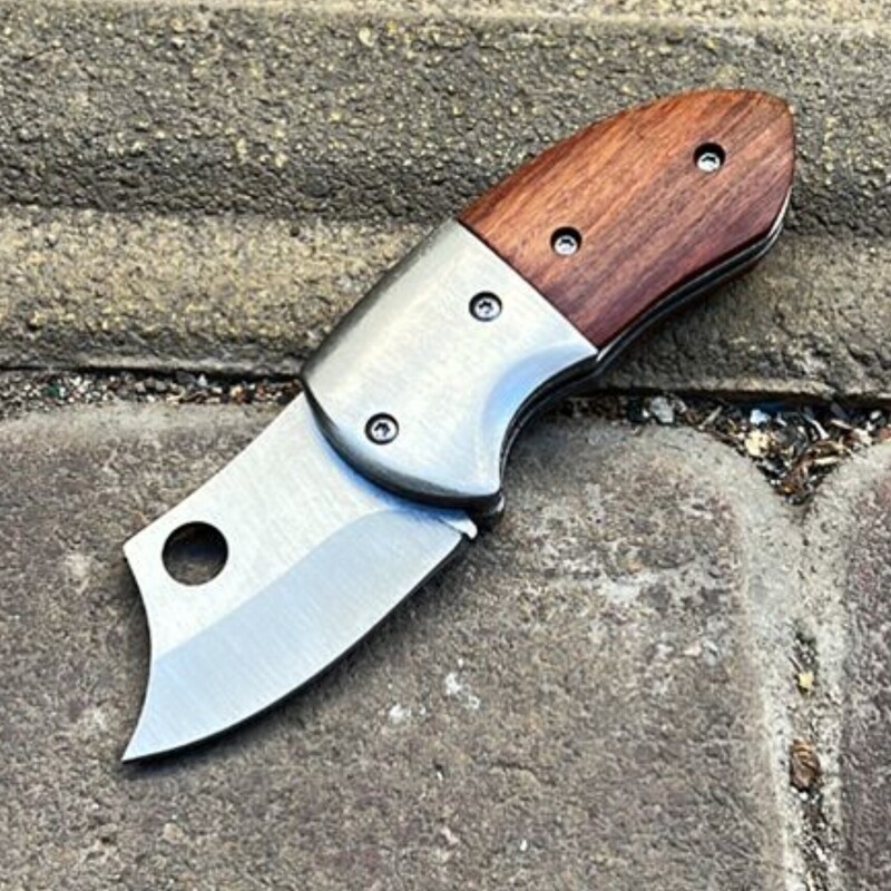 چاقو جیبی مدل تیغه ساطور  دسته تلفیق چوب و فلز طول 15 سانت