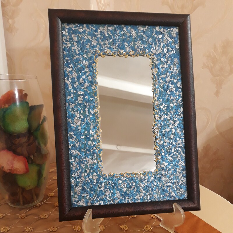آینه گرانیتی درست شده با دست رنگ گرانیت آبی و نقره ای با ارسال رایگان 
