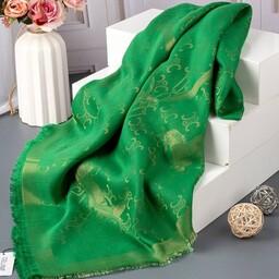 روسری مارک پاییزه ابریشم ژاکارد دو رو  لمه دار وارداتی رنگ سبز سیدی لمه طلایی (ارسال رایگان)
