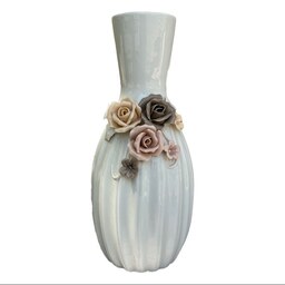 گلدان چینی مدل گل برجسته رنگی خارجی